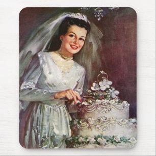 Tapis De Souris Mariage Vintage, Mariée coupant le gâteau de maria