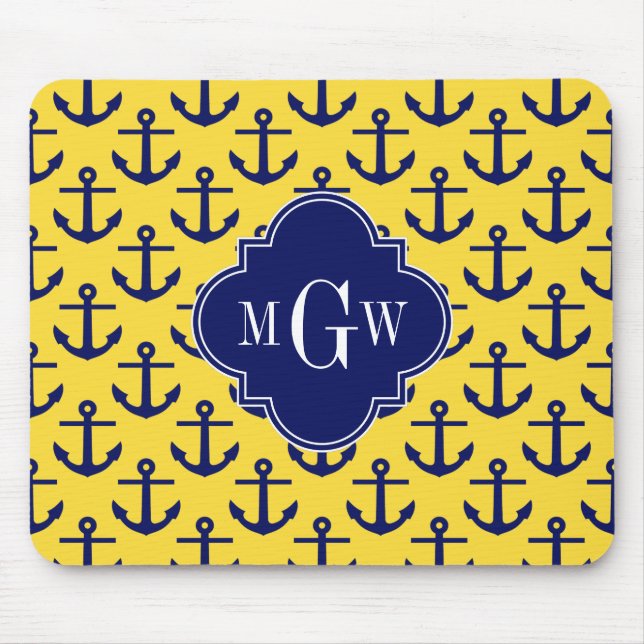 Tapis De Souris Marine Ancres Ananas BG, Marine 3 Monogramme initi (Devant)