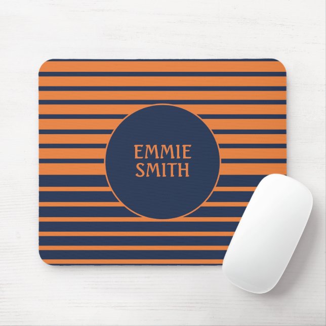 Tapis De Souris Marine Bleu Orange rayé Personnalisé (Avec souris)