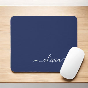 Tapis De Souris Marine Blue White Girl Script Monogramme Nom Moder
