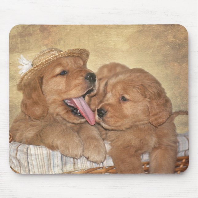 Tapis De Souris Marionnettes Golden Retriever dans le panier (Devant)