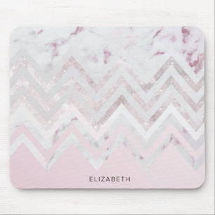 Tapis De Souris Marque-page rose en or pailleté chevron rose marbr