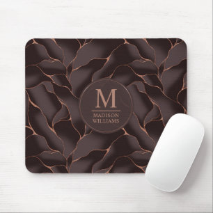 Tapis De Souris Marron Chocolat & Or Rose Motif Vague Abstrait