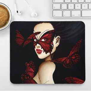 Tapis De Souris Mascarade de femme papillon rouge Fantastique goth