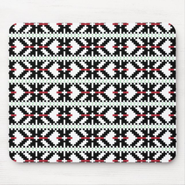 Tapis De Souris Masculine Art populaire tribal letton noir et blan (Devant)