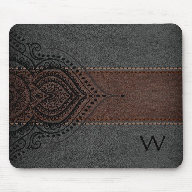 Tapis De Souris Masculine Brown & Noir Cuir Noir Fille Dentelle (Devant)