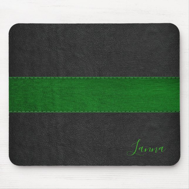 Tapis De Souris Masculine Monogramme en cuir vert et noir (Devant)