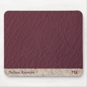 Tapis De Souris Masculine Monogramme Personnalisée Cuir Bourgogne 