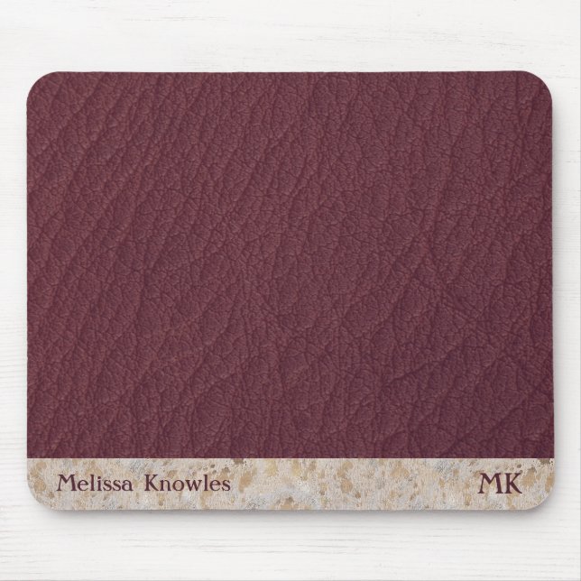 Tapis De Souris Masculine Monogramme Personnalisée Cuir Bourgogne  (Devant)