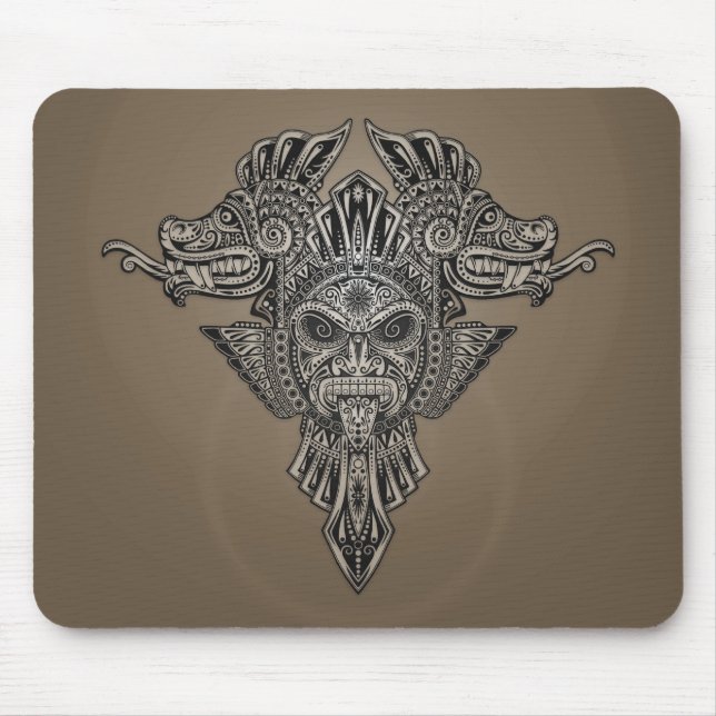 Tapis De Souris Masque aztèque de dragons (gris) (Devant)
