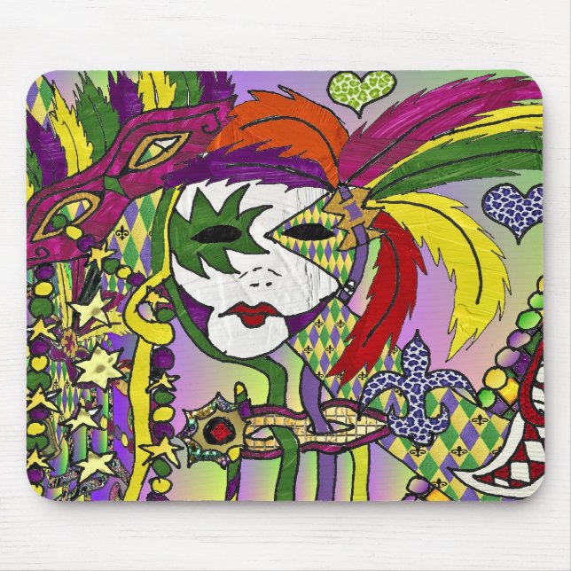 Tapis De Souris Masque de plumes de Mardi Gras psychédélique (Devant)
