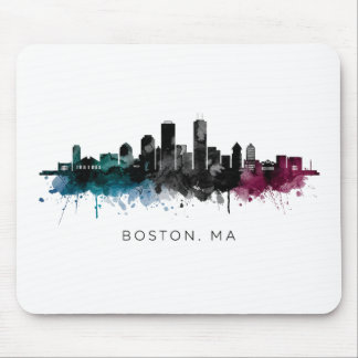 Tapis De Souris Massachusetts Art | Boston MA Skyline Aquarelle