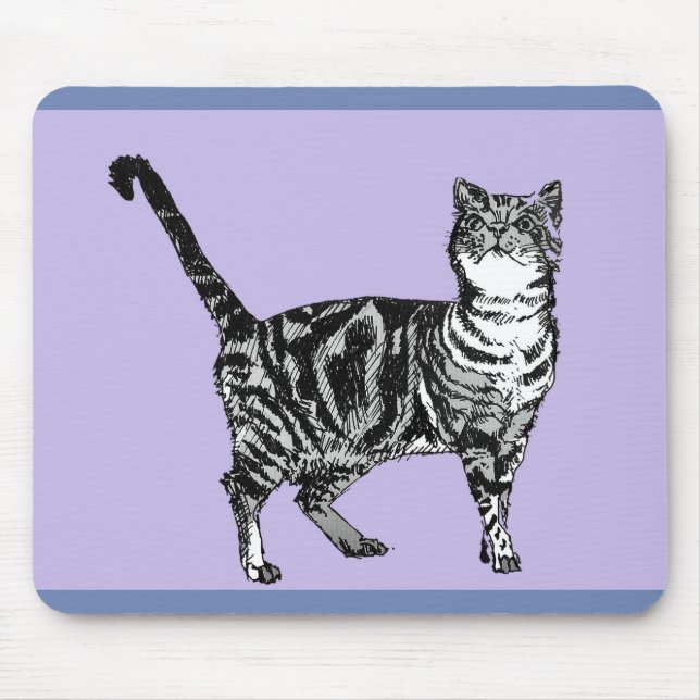 Tapis De Souris Mat noir et blanc Tabby Cat Mat Purple (Devant)
