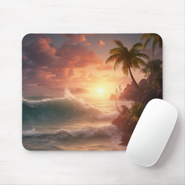 Tapis De Souris Matin océanique tropical (Avec souris)