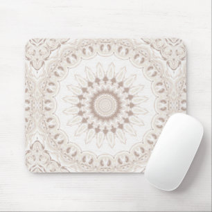 Tapis De Souris Médaillon de mandala blanc et beige doux