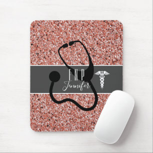 Tapis De Souris Médecin de famille Caduceus Rose Gold