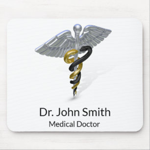 Tapis De Souris Medical Silver Caduceus Black Gold - Mousepad