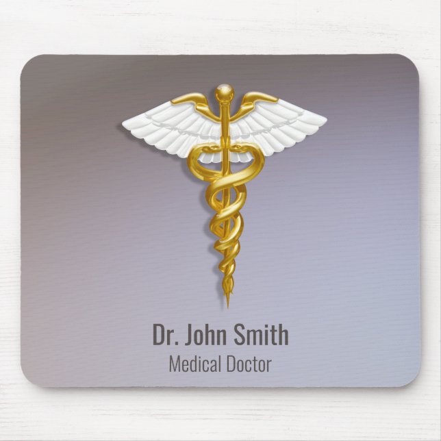 Tapis De Souris Médicale Elegant Gold Caduceus ailes blanches (Devant)