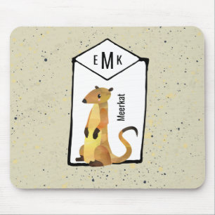 Tapis De Souris Meerkat sur Arrière - plan beige avec Monogramme
