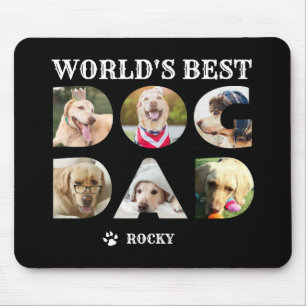 Tapis De Souris Meilleur Chien Papa 6 Photo Collage noir