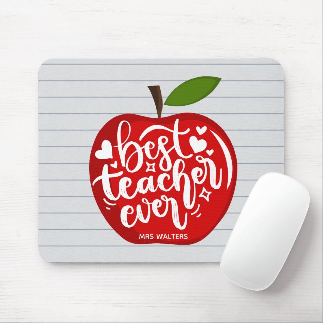 Tapis De Souris Meilleur enseignant jamais nom Red Apple Retour à  (Avec souris)