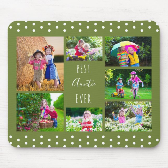Tapis De Souris Meilleure Tante Jamais Olive Green Photo Collage (Devant)