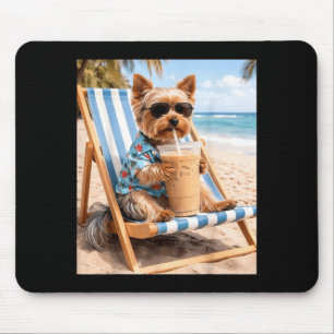 Tapis De Souris Mème de chien drôle de Yorkie buvant du café glacé