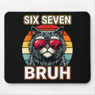 Tapis De Souris Mème de lunettes de chat Bruh Six Sept Rétro Cool