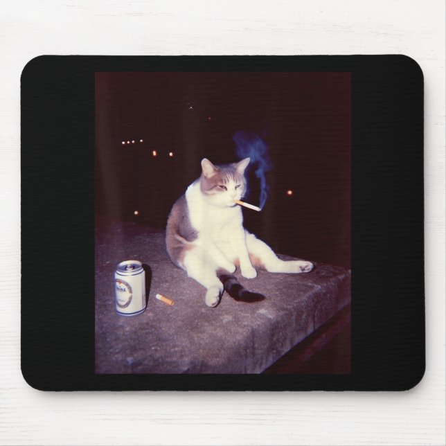 Tapis De Souris Mème Fumeur Drôle Cigarette Kitten Brainrot Silly (Devant)