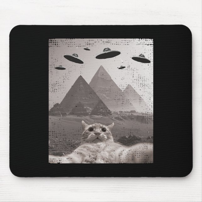 Tapis De Souris Mème Ufo Chat - Selfie Chat Drôle Avec Ufos (Devant)
