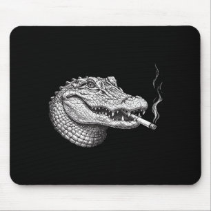 Tapis De Souris Mémé visage d'alligator vintage drôle fumant une c