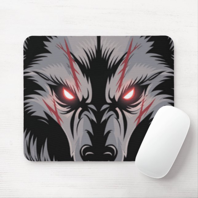 Tapis De Souris Menacer le loup avec les yeux rouges brillants (Avec souris)