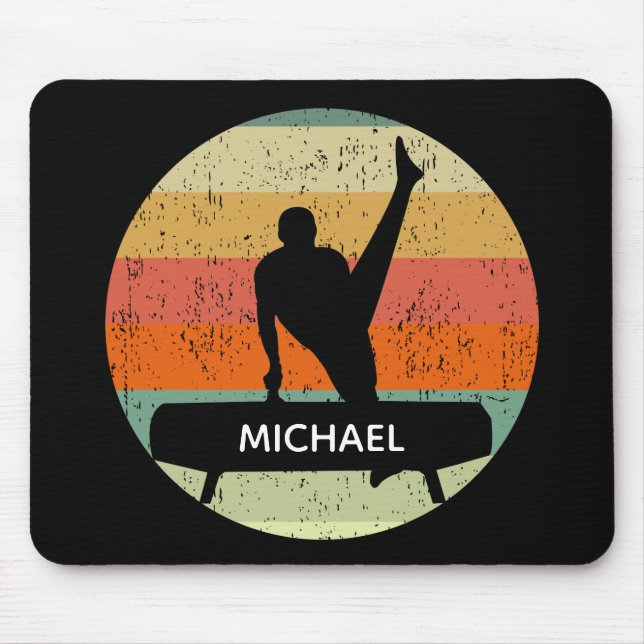 Tapis De Souris Mens Gymnastique Homme Gymnaste Sunset Monogramme (Devant)
