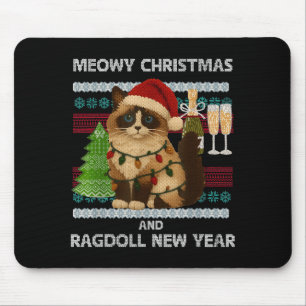 Tapis De Souris Meowy Noël Drôle Ragdoll Chat Chapeau de Père Noël