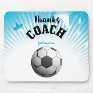Tapis De Souris Merci entraîneur de football étoiles Aqua Blue Bal