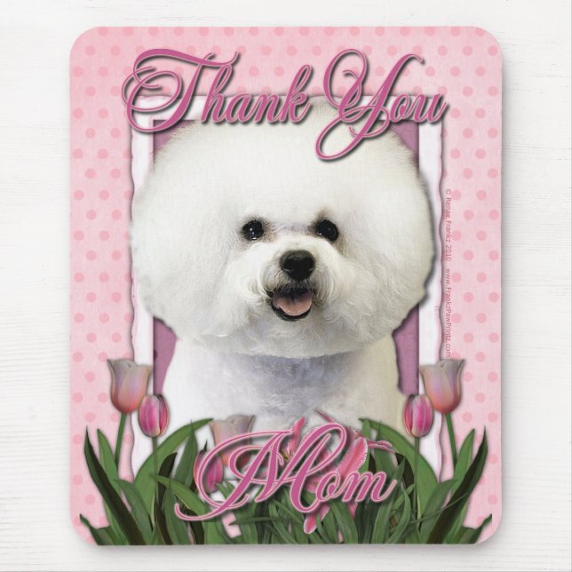 Tapis De Souris Merci - tulipes roses - Bichon Frise (Devant)