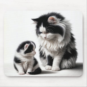 Tapis De Souris Mère Chat et chaton en blanc