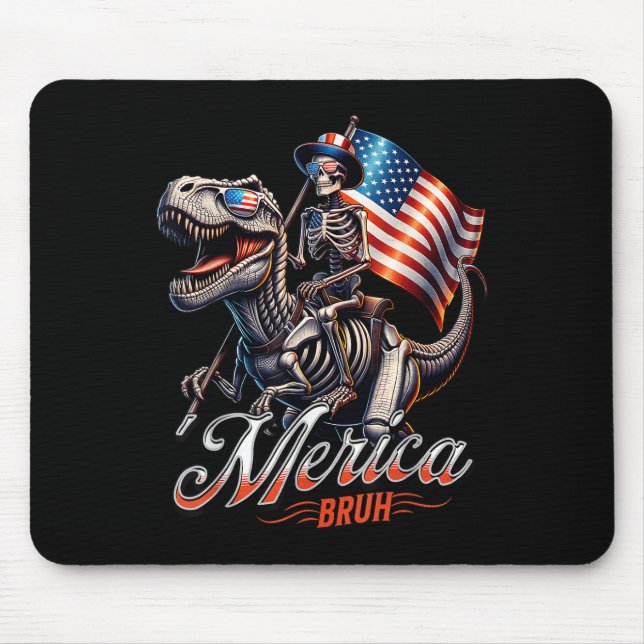 Tapis De Souris Merica Bruh Patriotique Squelette Dinosaure T Rex  (Devant)