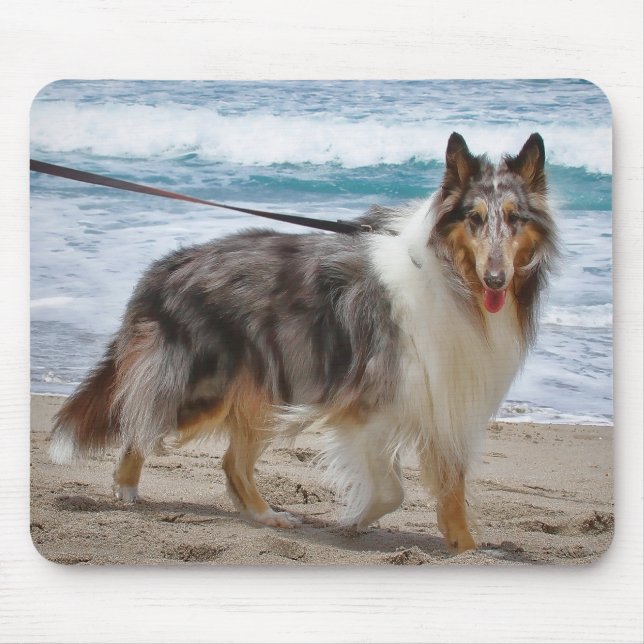 Tapis De Souris Merle Collie Dog à la plage (Devant)