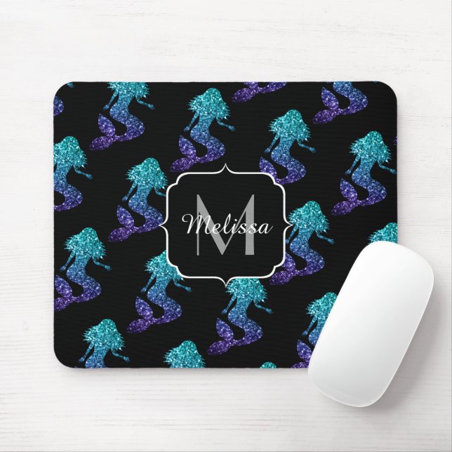 Tapis De Souris Mermaid aqua bleu ombre motif Monogramme (Avec souris)