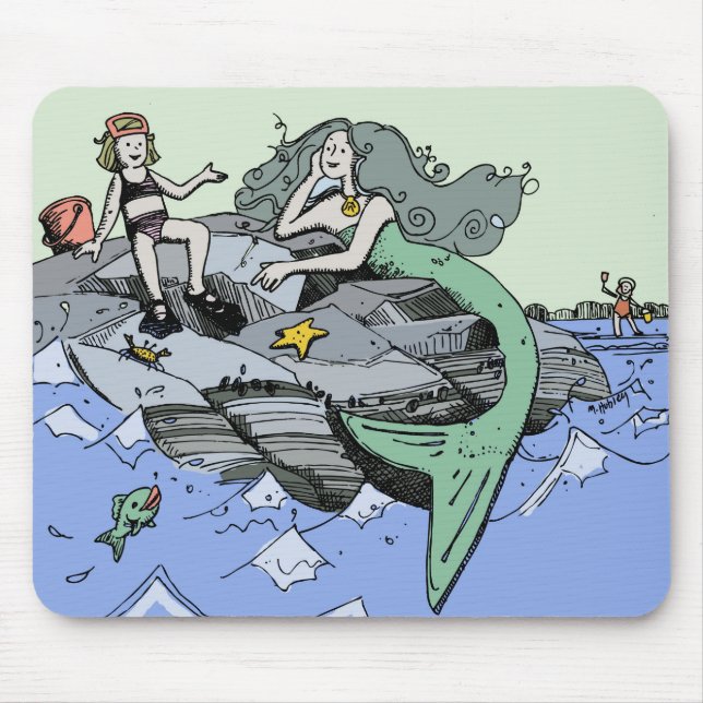 Tapis De Souris Mermaid littoral mignon dessin animé plage art pou (Devant)