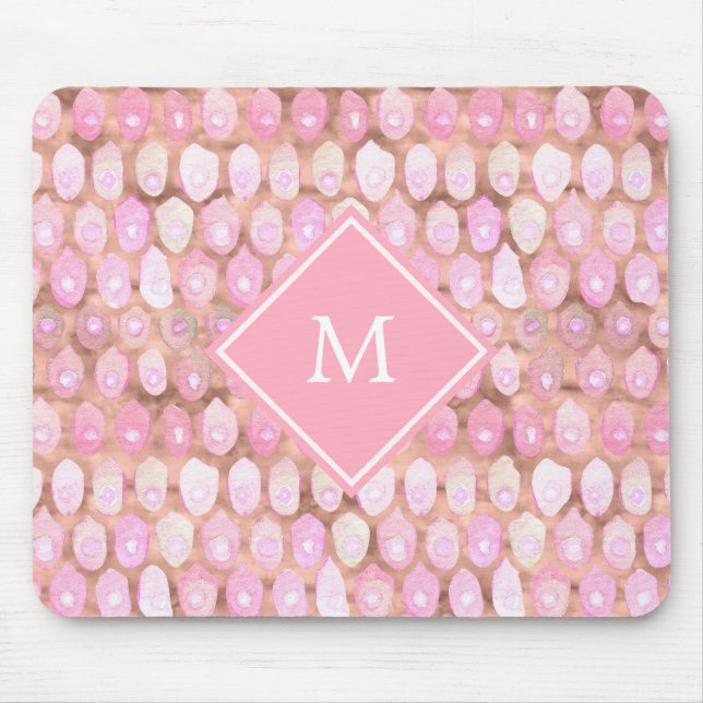 Tapis De Souris Mermaid moderne| Glam Pink avec monogramme (Devant)