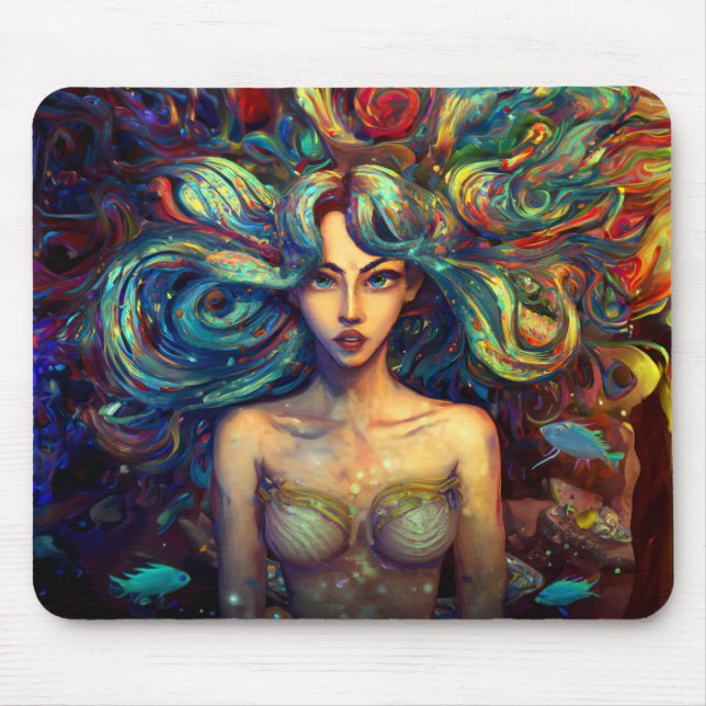 Tapis De Souris Mermaid Sea Goddess Nymphe Siren Art sous-marin (Devant)