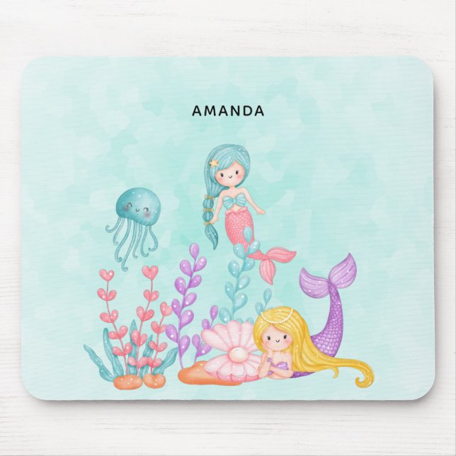 Tapis De Souris Mermaids et méduses sous l'aquarelle marine (Devant)