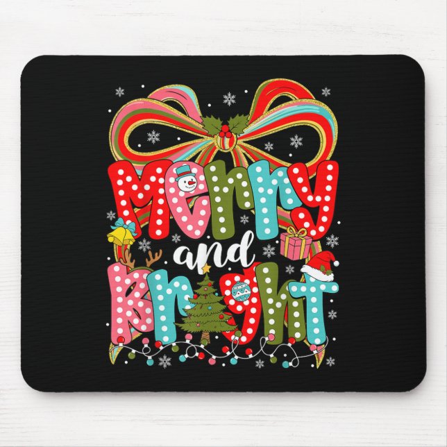 Tapis De Souris Merry And Bright Preppy Coquette Bow Christmas Wom (Devant)