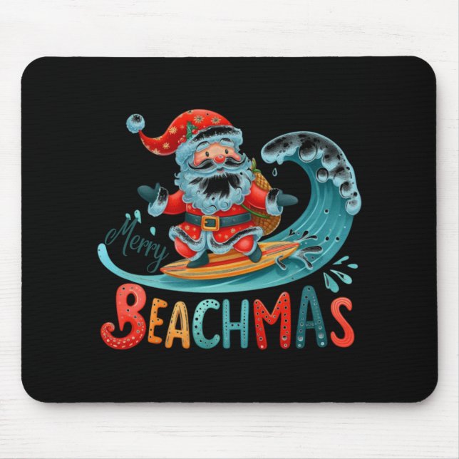 Tapis De Souris Merry Beachmas Santa Surfing Retro Design T Shirt  (Devant)