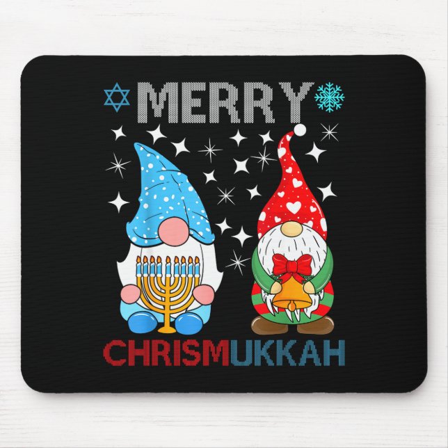 Tapis De Souris Merry Chrismukkah Funny Gnomes Christmas And Hanuk (Devant)