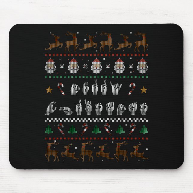 Tapis De Souris Merry Christmas Asl Sign Language Deaf Pride Sped  (Devant)