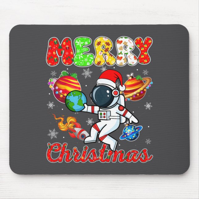 Tapis De Souris Merry Christmas Astronaut Santa Hat Snowflakes Tre (Devant)