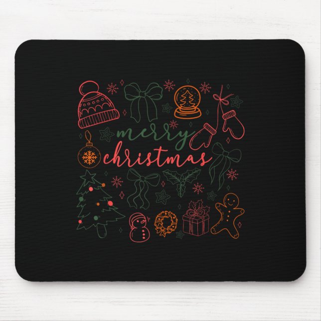 Tapis De Souris Merry Christmas Doodle Xmas Tree Gingerbread Men W (Devant)